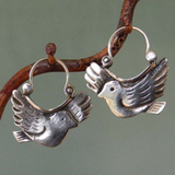 Boucles d'oreilles vintage en argent en forme d'oiseau