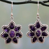 Boucles d'oreilles vintage en argent avec fleurs violettes