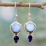 Boucles d'oreilles vintage en pierre de lune et cristal violet