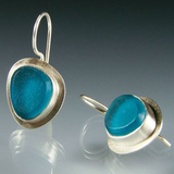 Boucles d'oreilles vintage en pierre bleue et argent