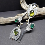 Boucles d'oreilles bohèmes avec pierres vertes en argent sterling