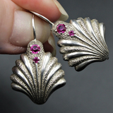 Boucles d'oreilles vintage en coquillage avec cristaux violets