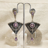 Boucles d'oreilles vintage en argent et zircone violette