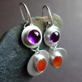 Boucles d'oreilles vintage en cristal rouge et violet en argent sterling