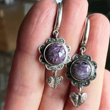 Boucles d'oreilles vintage avec pierres violettes