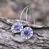Boucles d'oreilles vintage en cristal violet arrondi