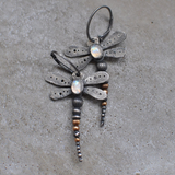Boucles d'oreilles vintage libellule et pierre de lune