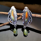 Boucles d'oreilles vintage en pierre verte cosmique