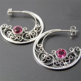 Boucles d'oreilles vintage en argent et cristal lune