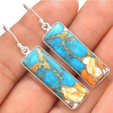 Boucles d'oreilles vintage rectangulaires avec pierre bleue