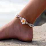 Bracelet de cheville vintage à fleurs blanches