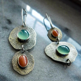 Boucles d'oreilles vintage en argent vert et orange