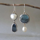 Boucles d'oreilles vintage en pierre bleue naturelle
