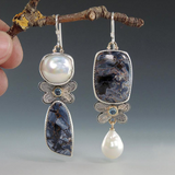 Boucles d'oreilles vintage en pierre naturelle foncée