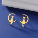 Boucles d'oreilles vintage chat doré et lune
