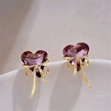 Boucles d'oreilles élégantes en cristal rouge en forme de cœur