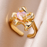 Bague cœur en cristal cosmique doré