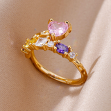 Bague cœur en zircone rose dorée