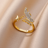 Bague papillon en zircone dorée