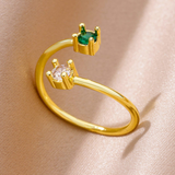 Bague en zircone verte et blanche dorée