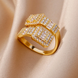 Bague double en zircone incrustée d'or