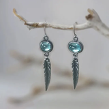 Boucles d'oreilles vintage en cristal bleu et plumes