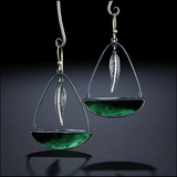 Boucles d'oreilles vintage en plumes vert foncé