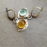 Boucles d'oreilles vintage en cristal bleu et jaune