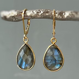 Boucles d'oreilles vintage en pierre bleue et or