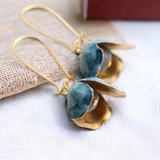 Boucles d'oreilles vintage en or avec lotus bleu