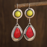 Boucles d'oreilles vintage en pierre rouge et jaune