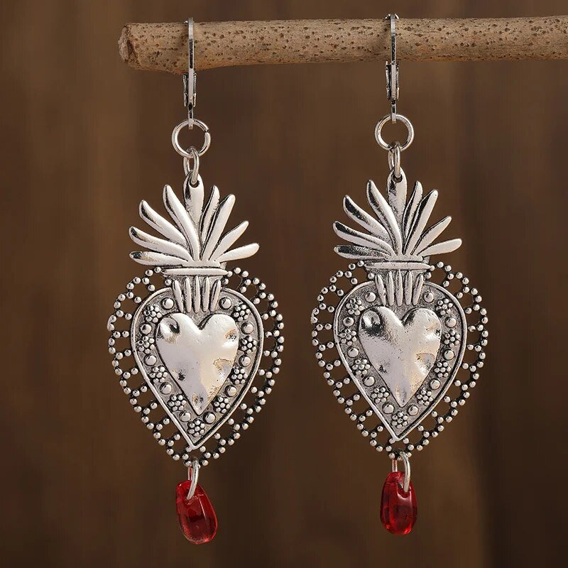 Boucles d'oreilles vintage avec zircone rouge et palmier