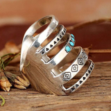 Bague bohème ajourée sculptée en turquoise
