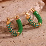 Boucles d'oreilles vintage en zircone verte et or