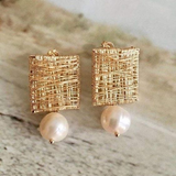 Boucles d'oreilles vintage en fil d'or avec perles