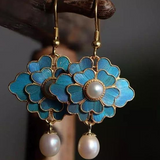 Boucles d'oreilles pendantes vintage en perles bleues Lotus