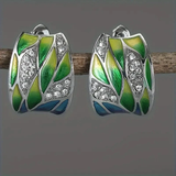 Boucles d'oreilles vintage en émail vert et zircone