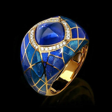 Bague vintage en or avec pierre émaillée bleue