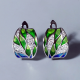 Boucles d'oreilles vintage en émail vert et zircone