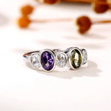 Bague vintage incrustée d'olives violettes