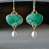 Boucles d'oreilles vintage en pierre turquoise et perles