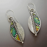 Boucles d'oreilles vintage en argent avec feuilles en cristal vert