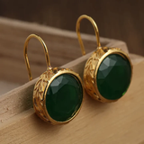 Boucles d'oreilles vintage vertes et rondes en or