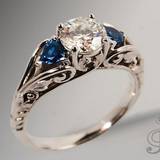 Bague vintage en cristal bleu et blanc