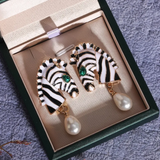 Boucles d'oreilles vintage en perles zébrées