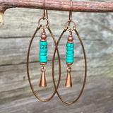 Boucles d'oreilles vintage en bronze avec pendentifs en turquoise
