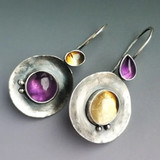 Boucles d'oreilles vintage en cristal violet et jaune