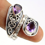 Bague spirale vintage en cristal violet