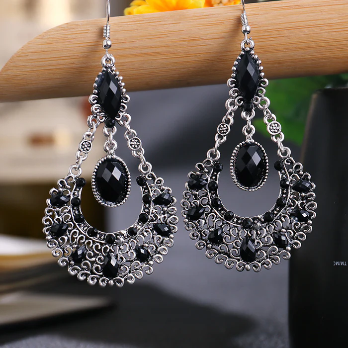 Boucles d'oreilles pendantes vintage avec pierres mandala