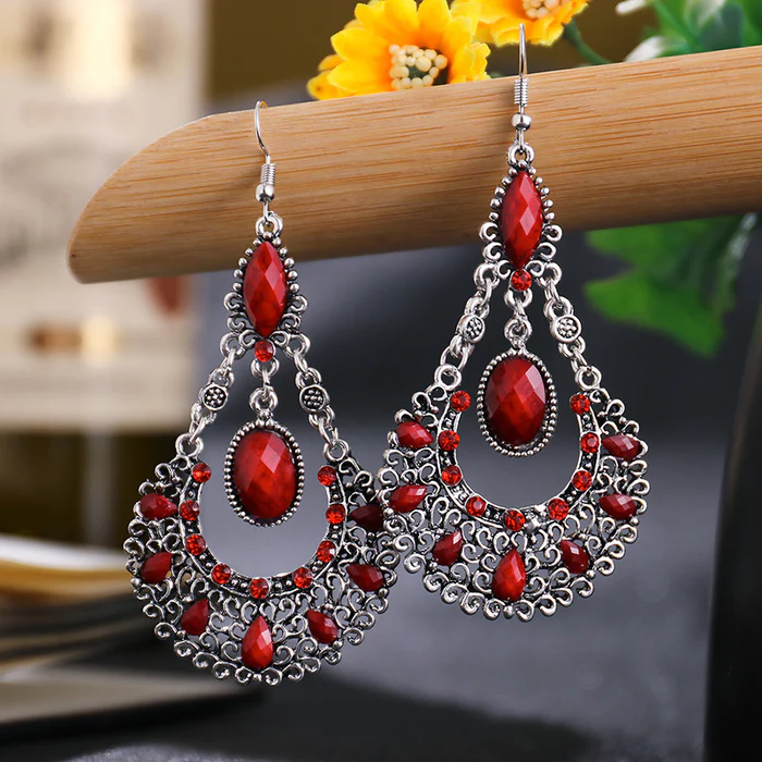 Boucles d'oreilles pendantes vintage avec pierres mandala